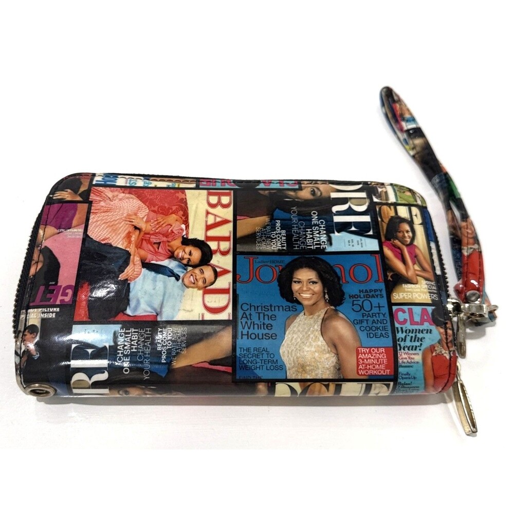 Glossy Magazine Vinyl Michelle Obama Vogue Double Zipper Wallet Clutch Wristlet